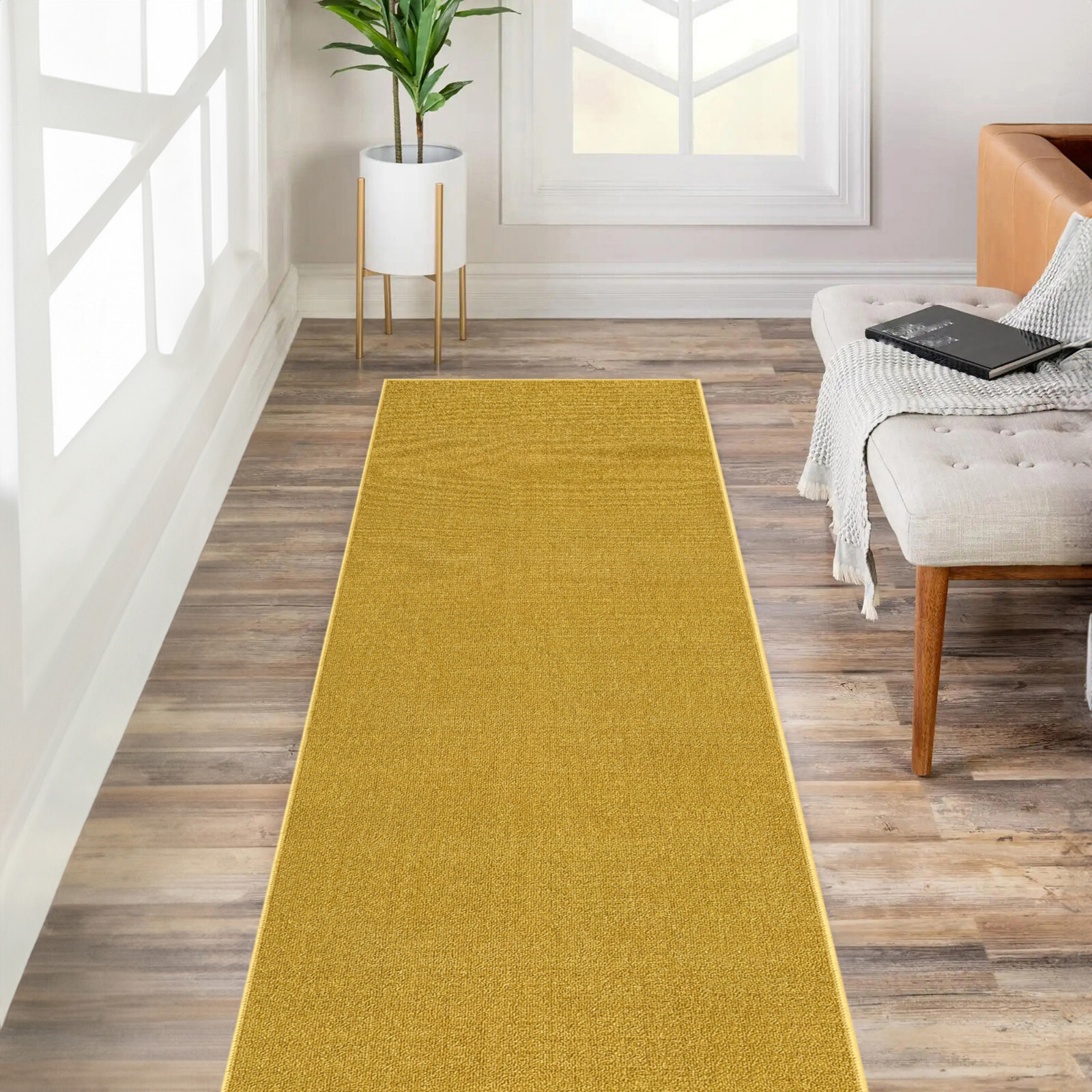 Custom Size Stair Hallway Runner Rug Non Slip Rubber Back SOLID BEIGE GOLD gallery