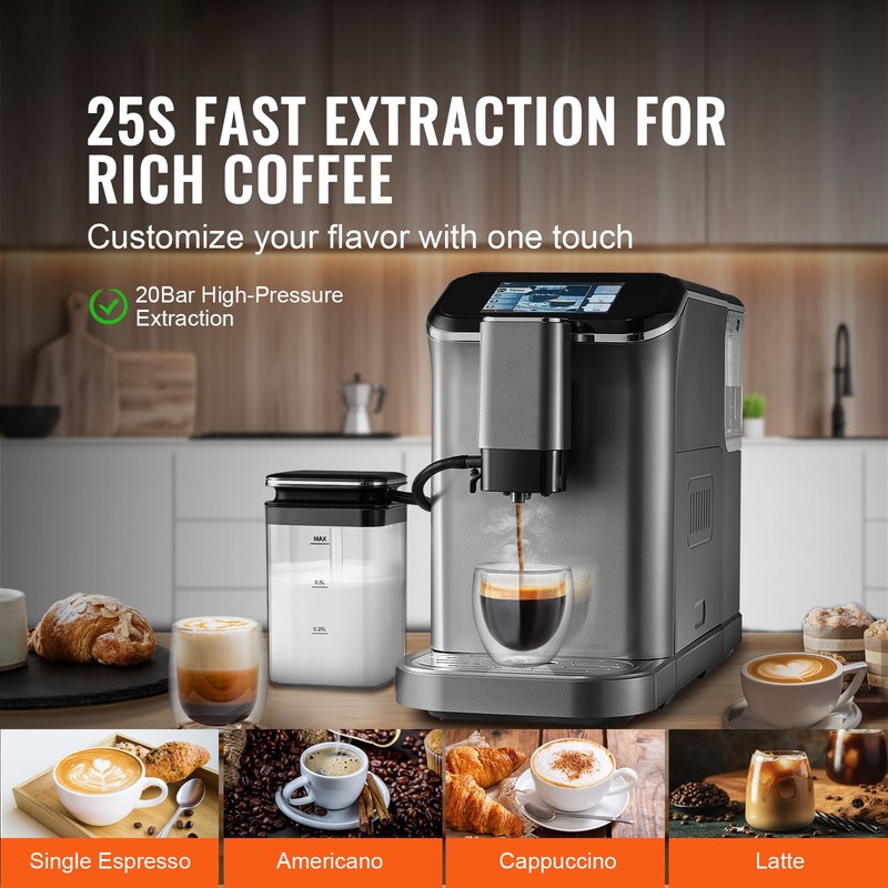 Uimoso Fully Automatic Espresso Machine Coffee Maker Auto Milk Frother & Grinder gallery