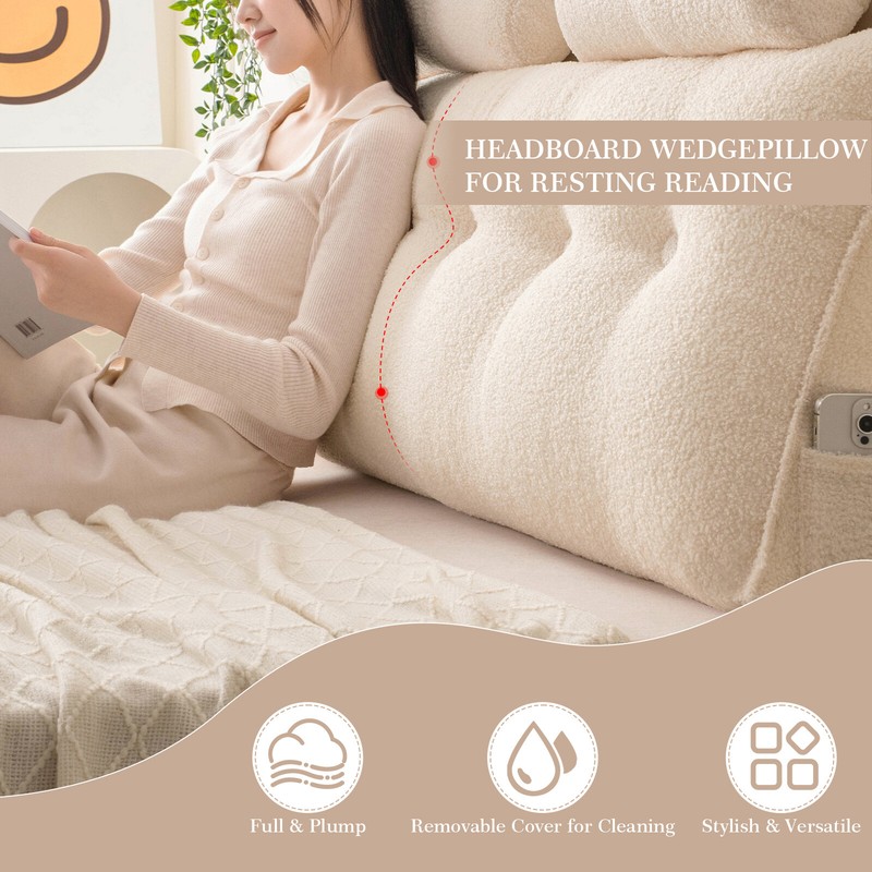 Large Triangular Headboard Pillow Bolster Rest Reading Pillow w/ Removable Cover gallery