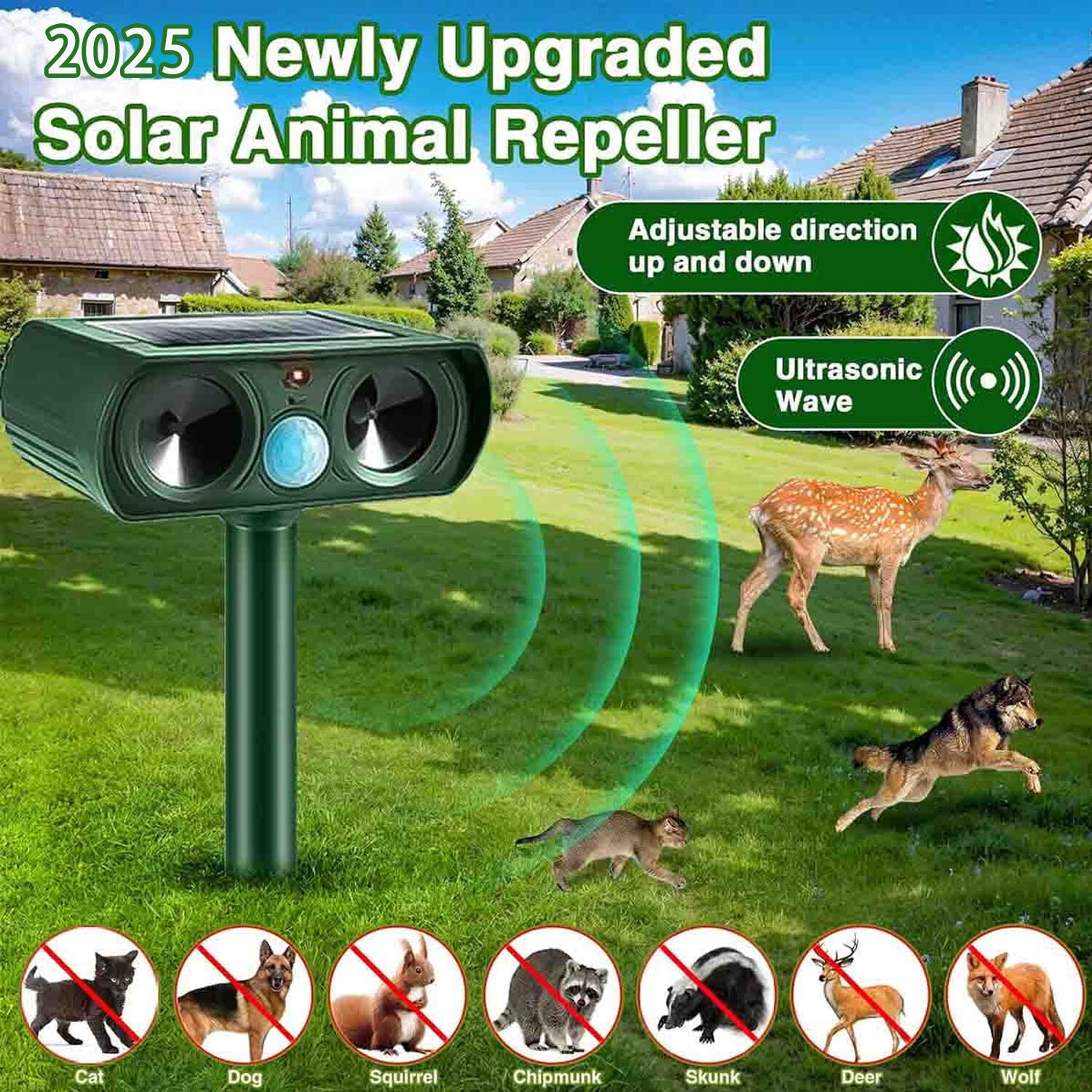 Outdoor Solar Animal Repeller Ultrasonic Pest Repellent for Dogs, Cats Squirrels gallery