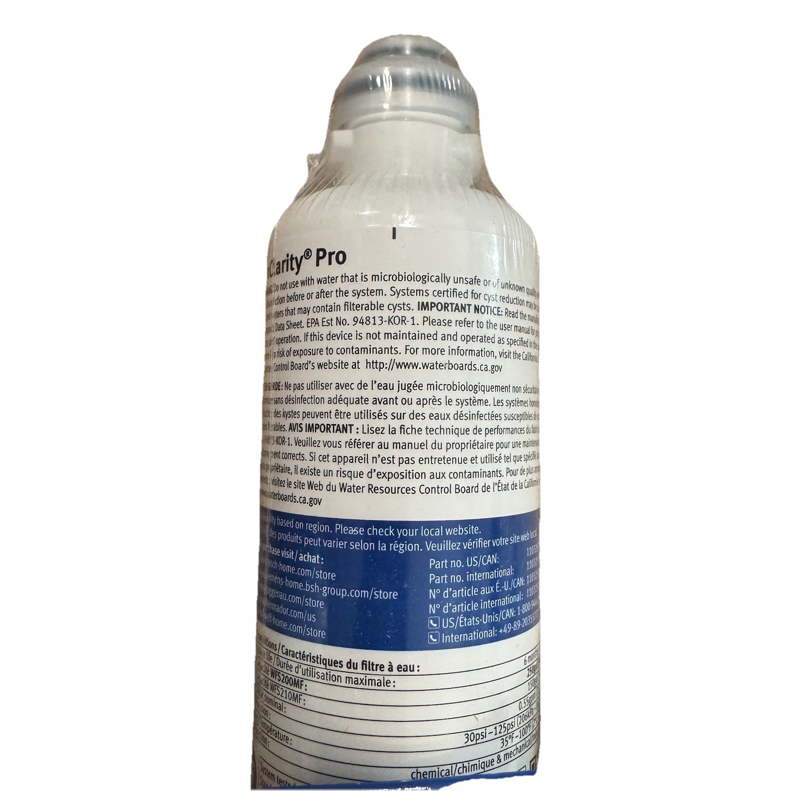 ULTRA CLARITY PRO WATER FILTER For Bosch Borplftr55 New Sealed E42 gallery