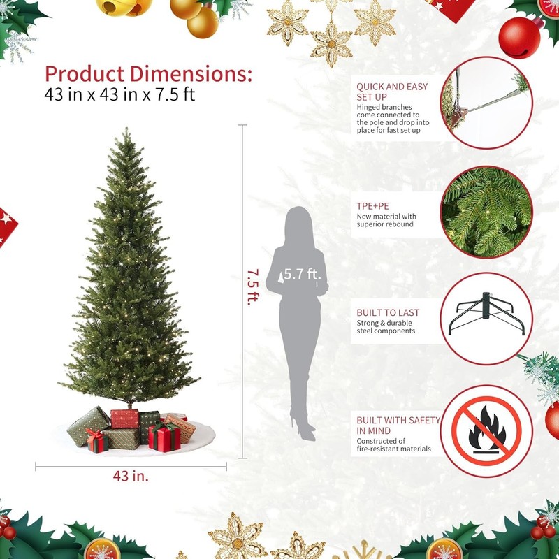 Alpine Pine Pre-Lit Christmas Tree 6.5ft/7.5ft w/ LED Lights & Foldable Stand gallery