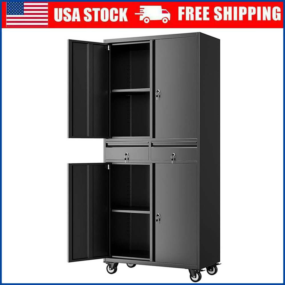 73" Lockable Heavy Duty Metal Storage Cabinet with Drawer & Adjustable Shelves gallery