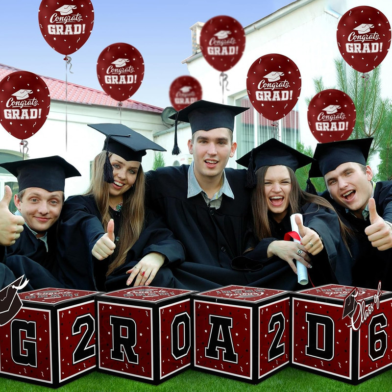 2026 Graduation Decoration Set - Class of 2025 Balloon Boxes in Maroon and Black gallery