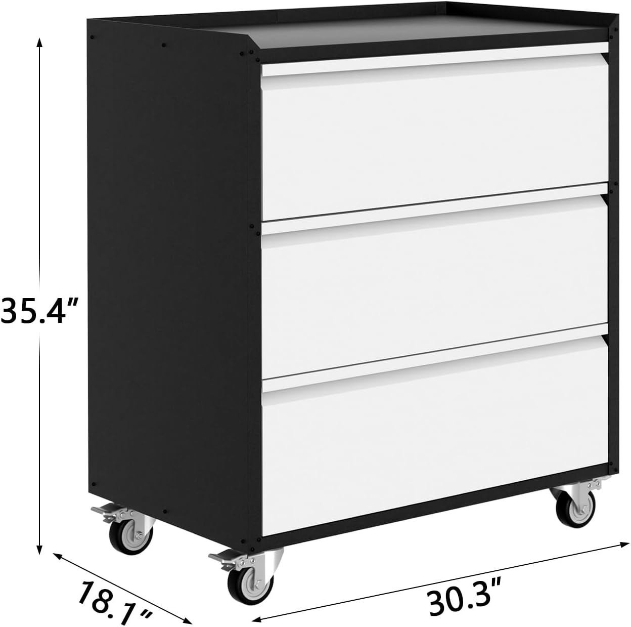 3 Drawer Low Metal Storage Cabinet Gooseneck Handles Steel Drawer Unit for Home gallery