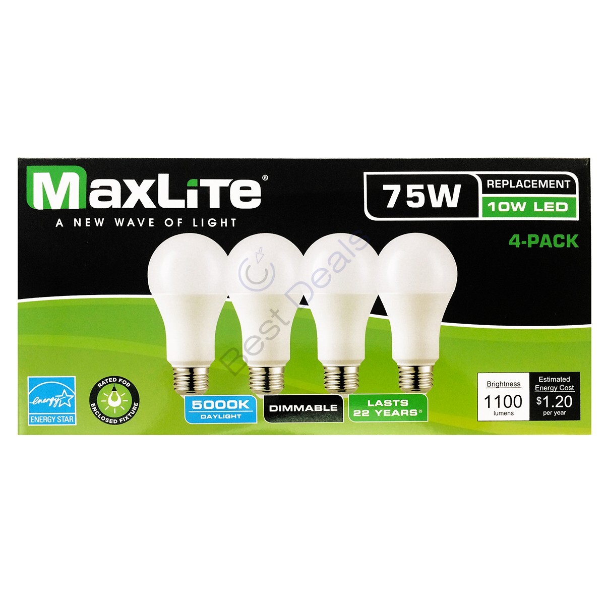 8 Pack Maxlite Dimmable LED 10W Daylight Light Bulb A19 75W replacement 5000K gallery