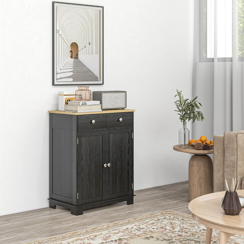 Kitchen Storage Cupboard Organizer Cabinet w/2 Drawers & Adjustable Shelf, Black gallery