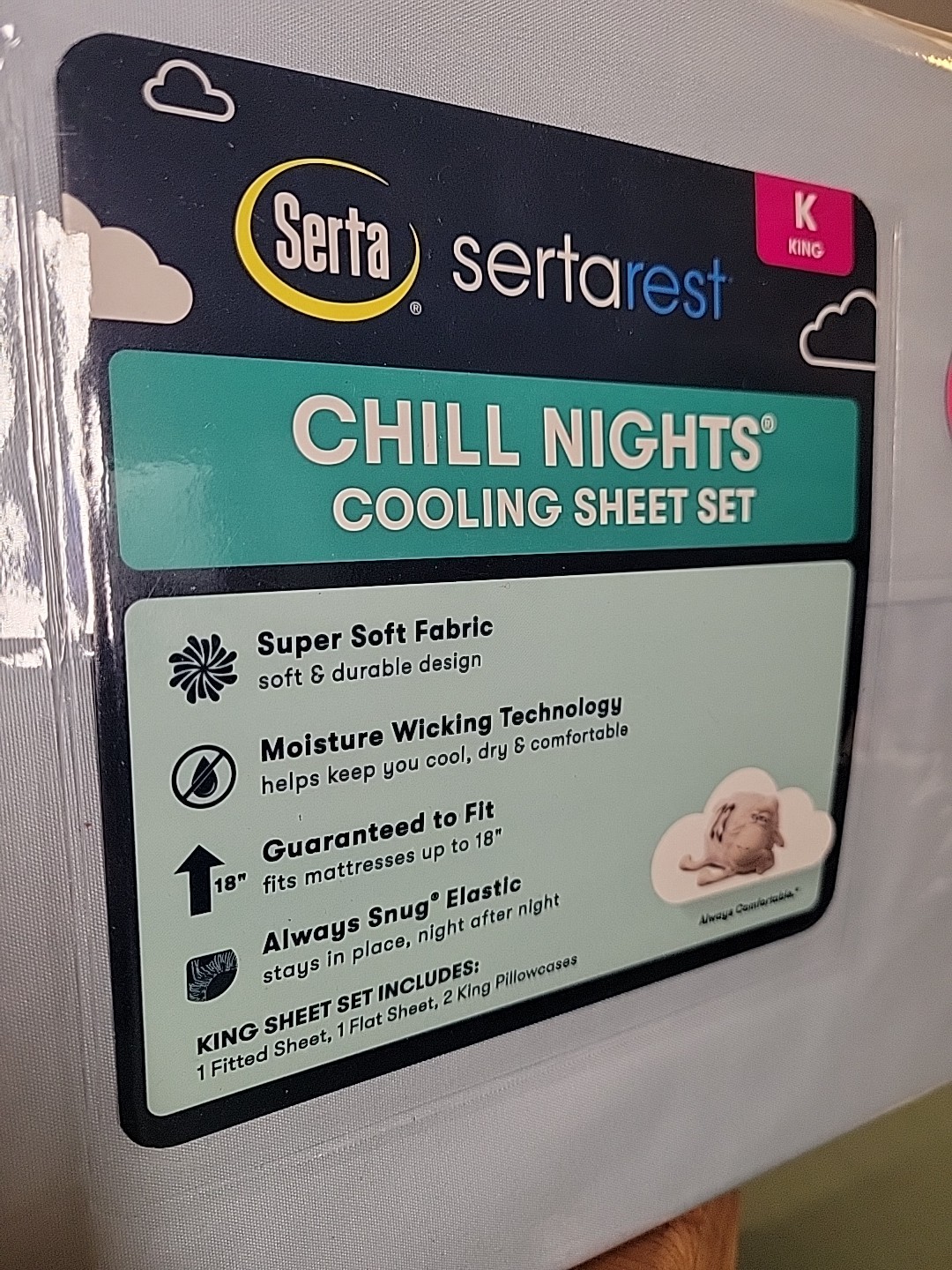 Serta SertaRest Chill Nights Cooling KING Sheet Set NEW Light Blue 4-Pieces Soft gallery