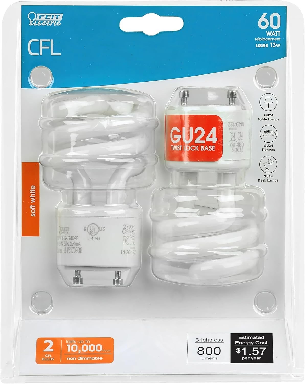 Feit BPESL13T/GU24/2 13-Watt Twist Soft White GU24 Base, 2-Pack gallery