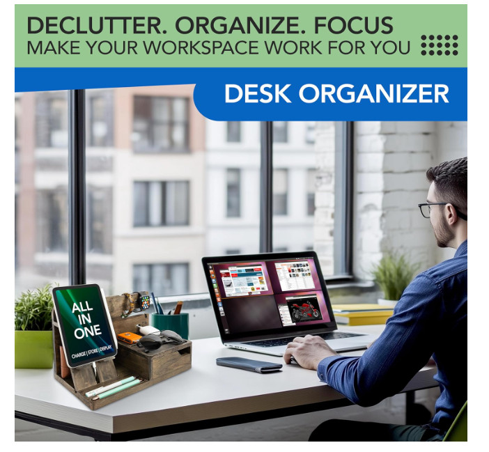 Functional Bedside Organizer for Men - Rustic Design with Smart Cable Solutions gallery