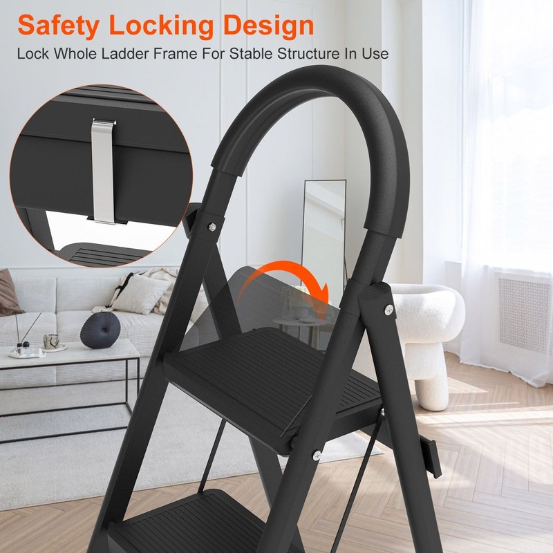 3-Step Folding Ladder, 330lbs Load Capacity, Lightweight 6.94lbs with 1.57in Fol gallery
