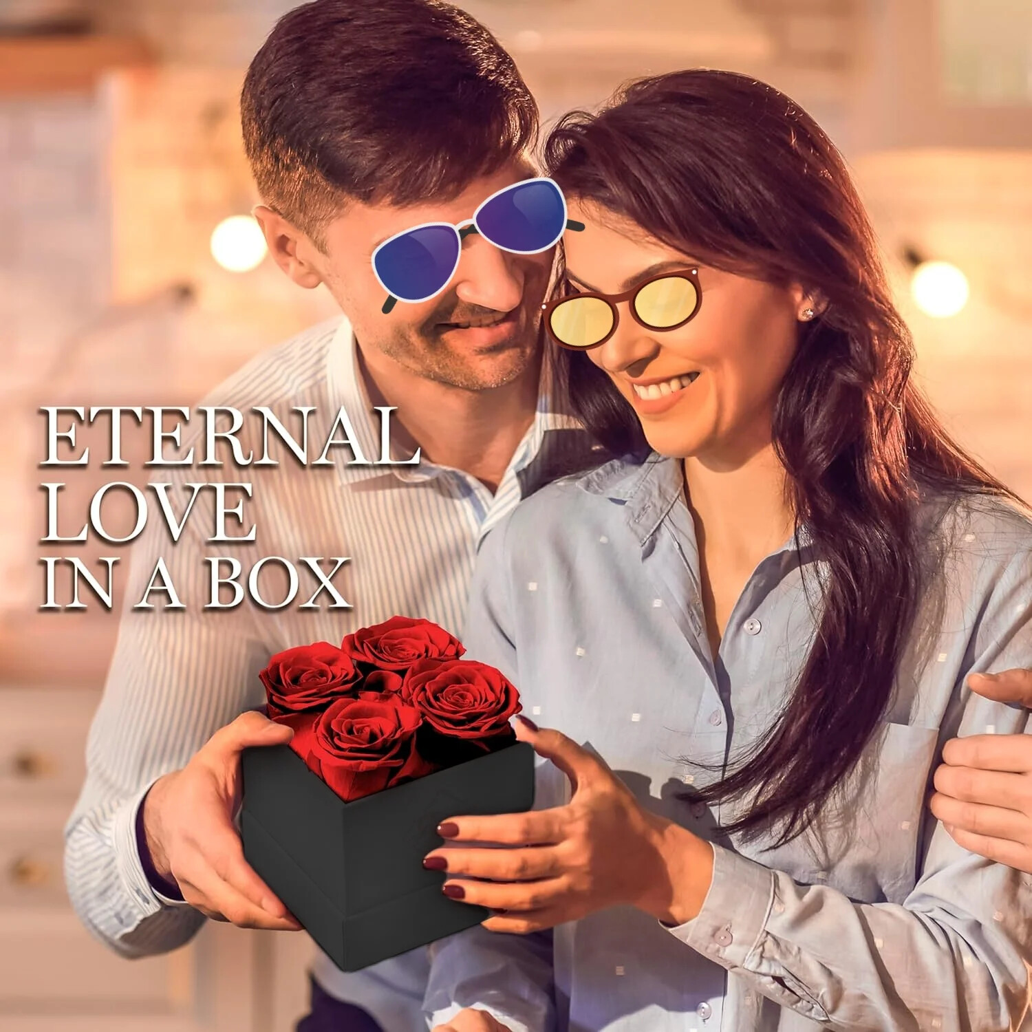 Custom Red Eternal Roses in a Square Gift Box gallery