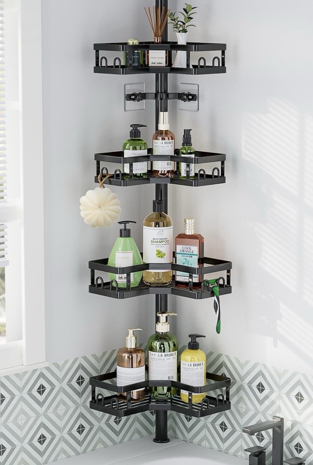 4-tier Adjustable Corner Shower Caddy Organizer with HooksRustproof Tension gallery