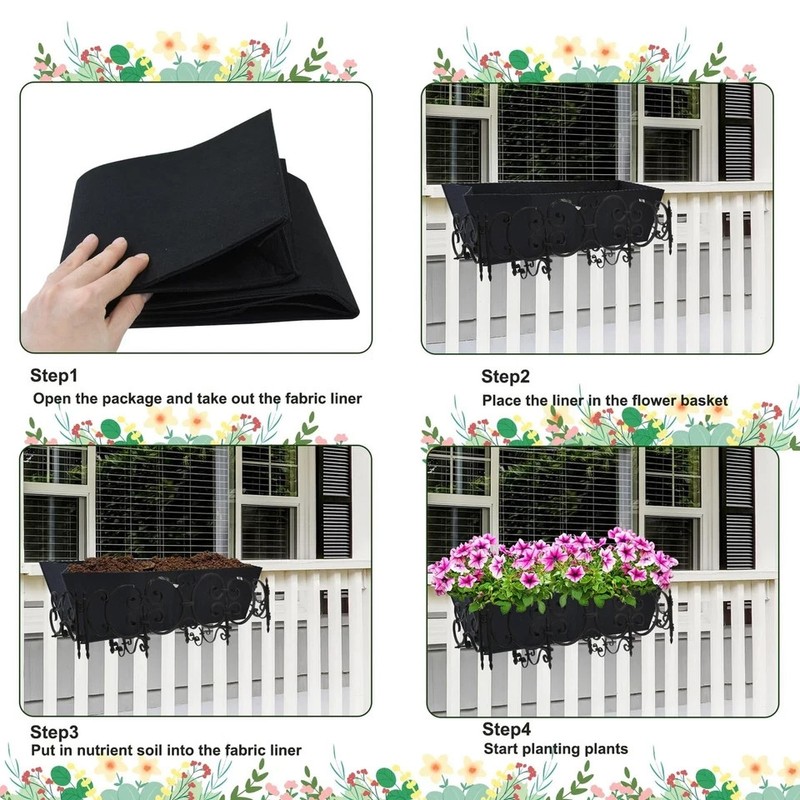 4PCS 30Inch Rectangle Window Box Liner Felt Planter Basket Liner Insert Black... gallery