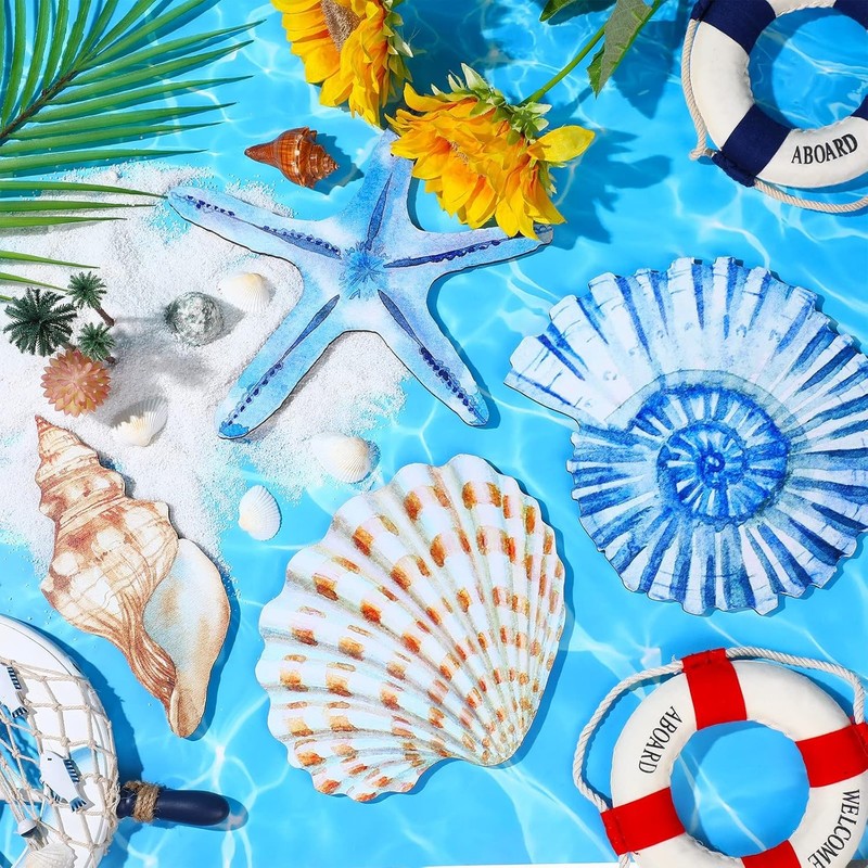 Yookeer 4 Pcs Beach Wall Decor Seashell Starfish Large, As Pictures Shown gallery