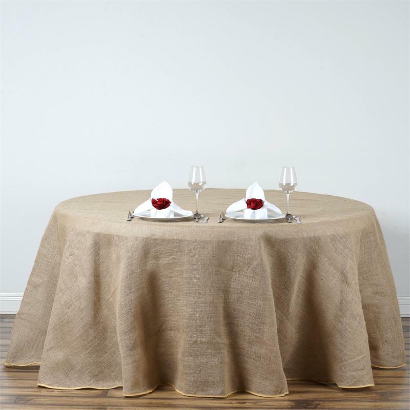 132-Inch ROUND Natural Brown Burlap Tablecloth Wedding Birthday Party Linens gallery