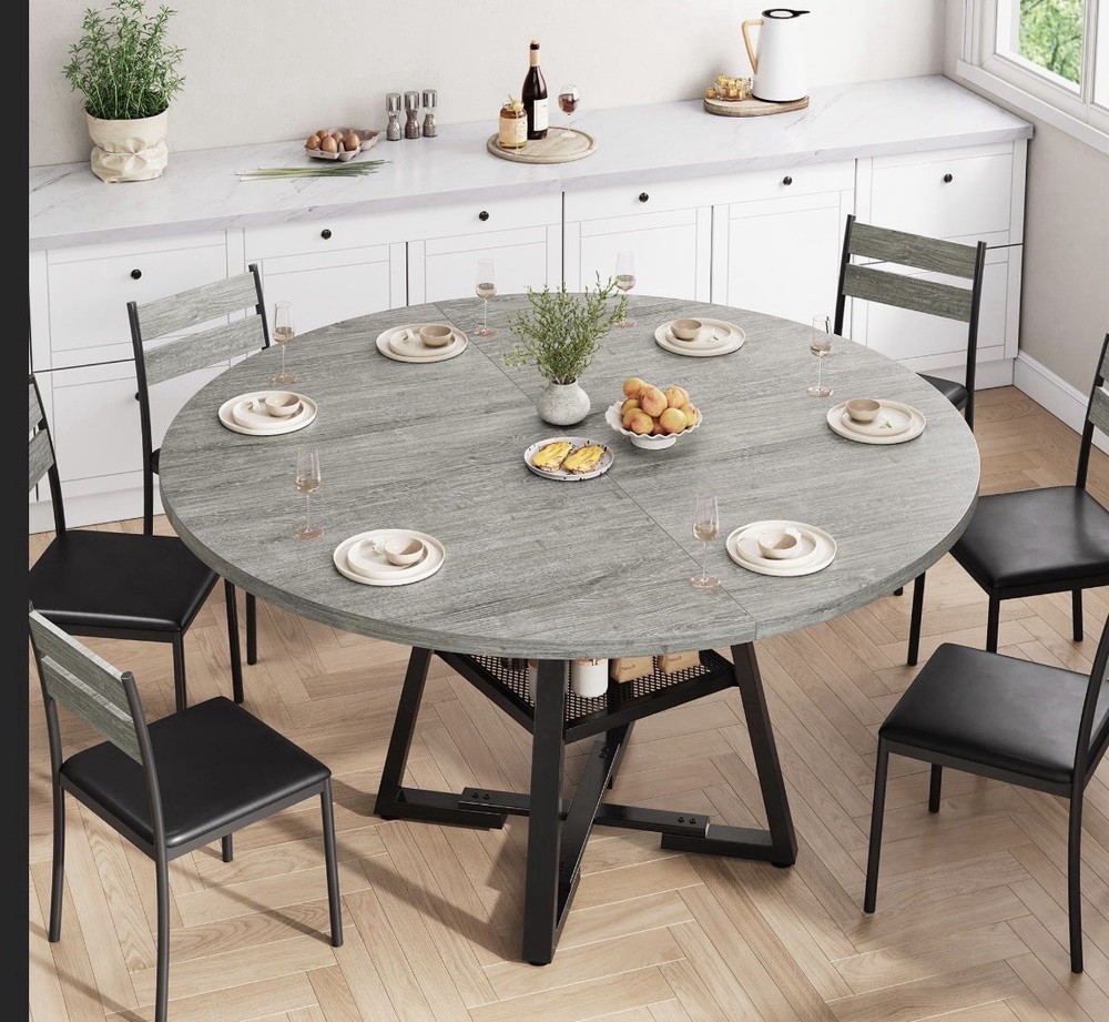 51" Round Dining Table, Kitchen Dining Room Circle Dinner Pedestal Table