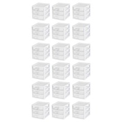 Sterilite ClearView Plastic Small 3 Drawer Desktop Storage Unit, White, 18 Pack