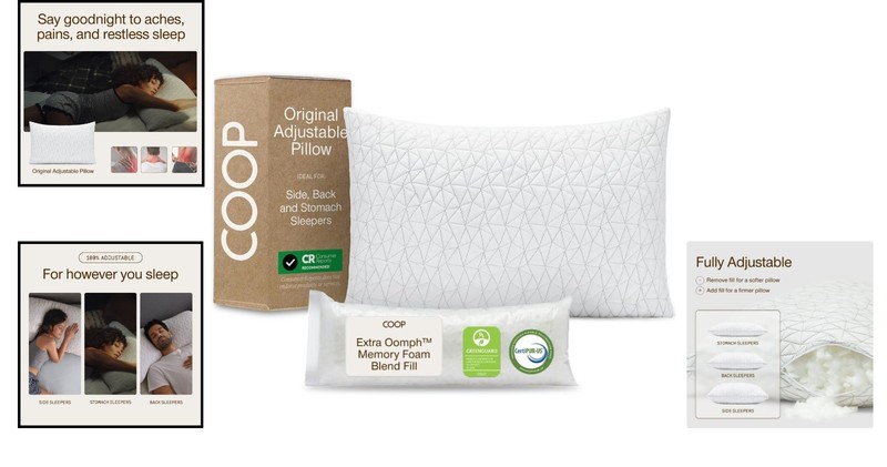 Queen Size Adjustable Comfort Pillow with Cross-Cut Memory Foam - Safe for Sleep gallery