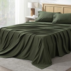 Queen Sheet Set 4 Pieces, Dark Olive Green Super Soft Sheets for Queen Size B…