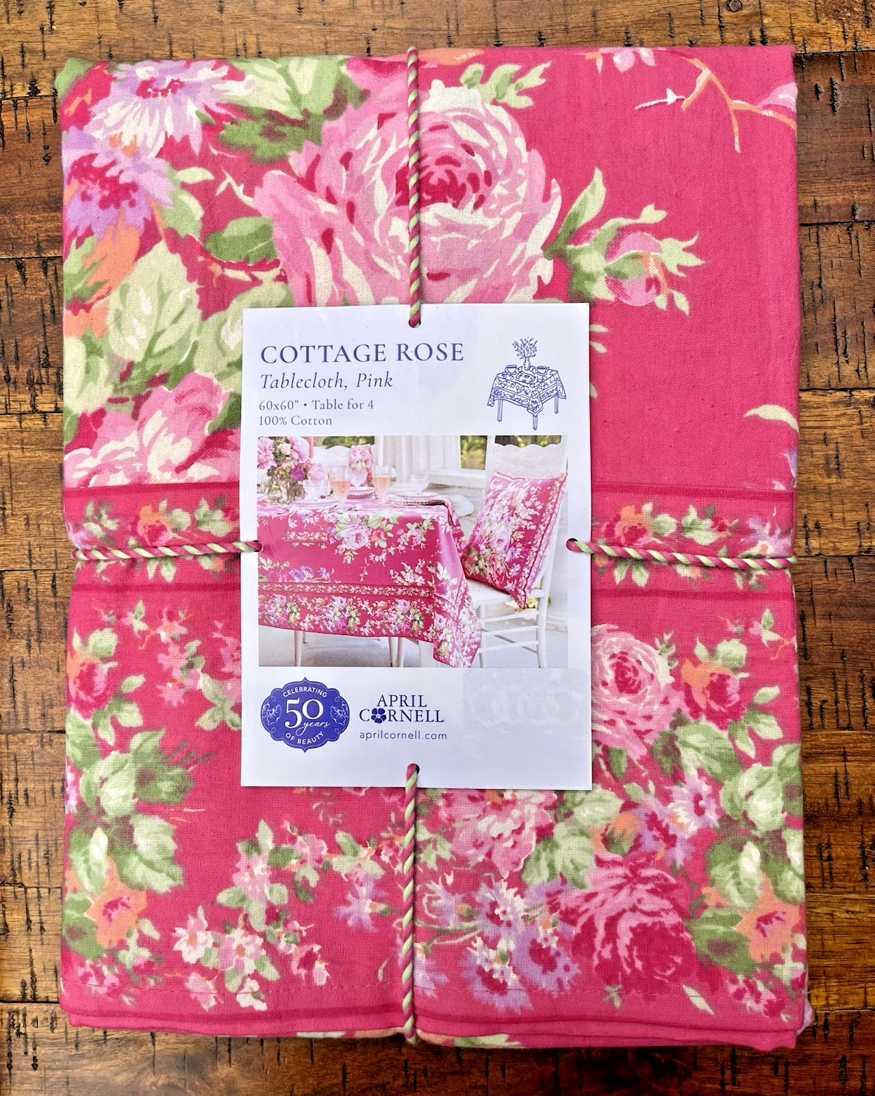 APRIL CORNELL COTTAGE ROSE (Pink) 60" x 60" SQUARE TABLECLOTH 100% COTTON - NWT gallery