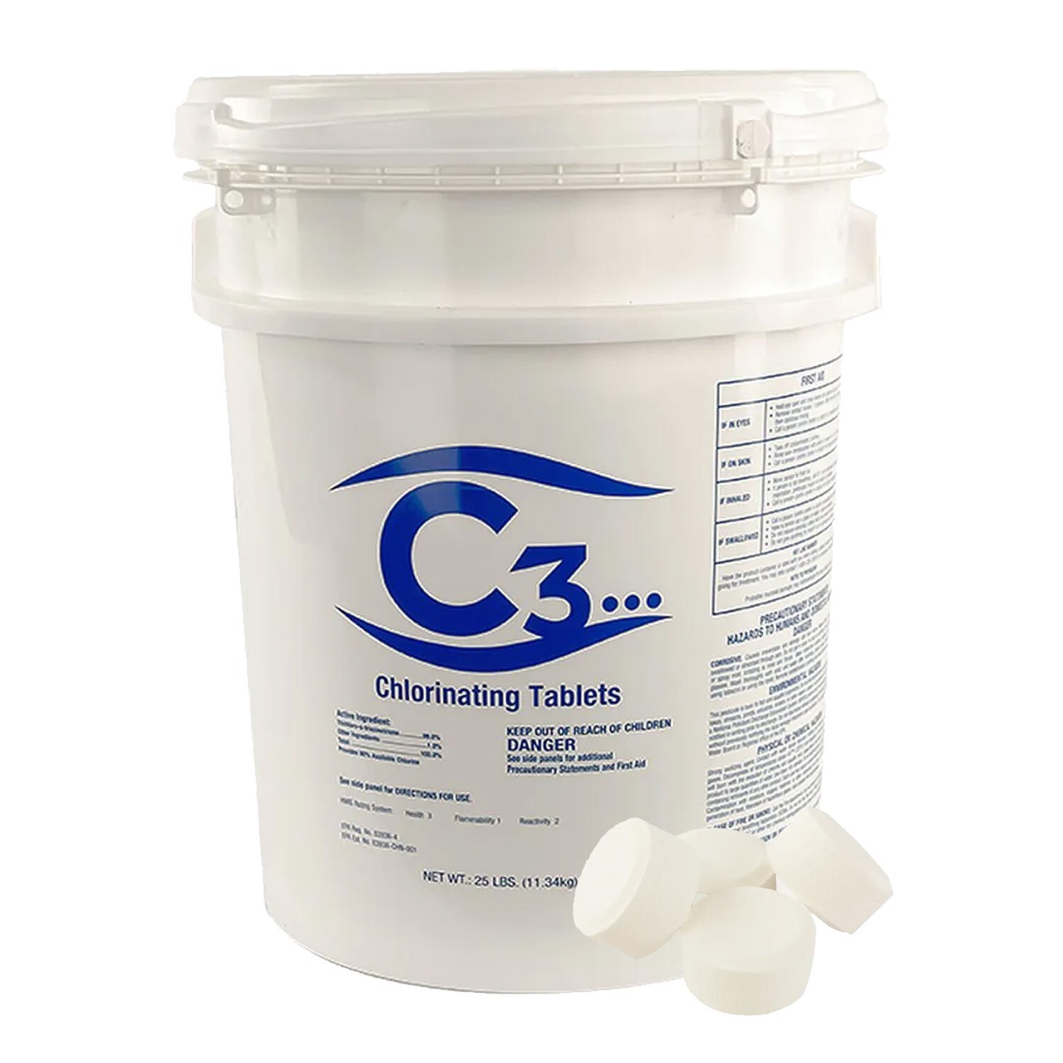 C3 Stabilized 3" 99% Trichloro Chlorine Swimming Pool Tablets - 25 lbs Pail gallery
