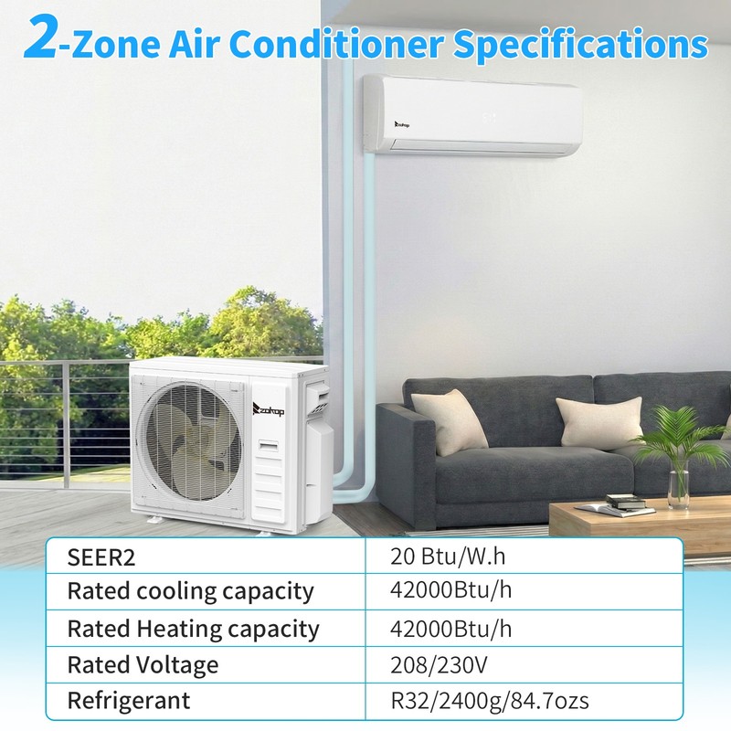 42000 BTU 2 Zone (24K+ 24K) Mini Split Air Conditioner 20 SEER2 W/Heat Pump Wifi gallery