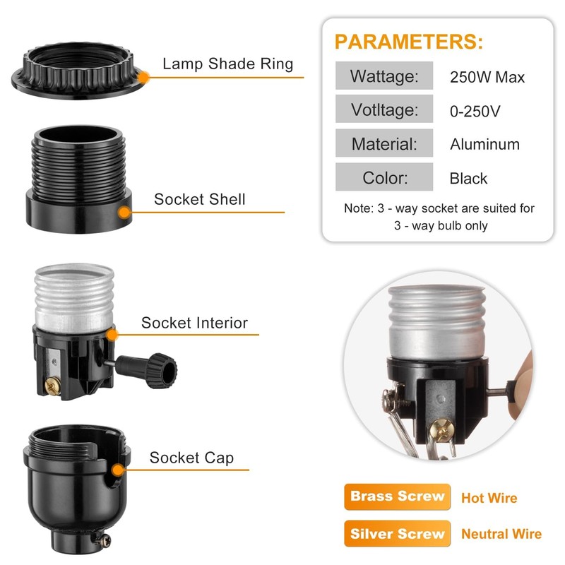 3 Way Light Socket with Lamp Shade Ring, E26 Lamp Socket Replacement with Swi... gallery