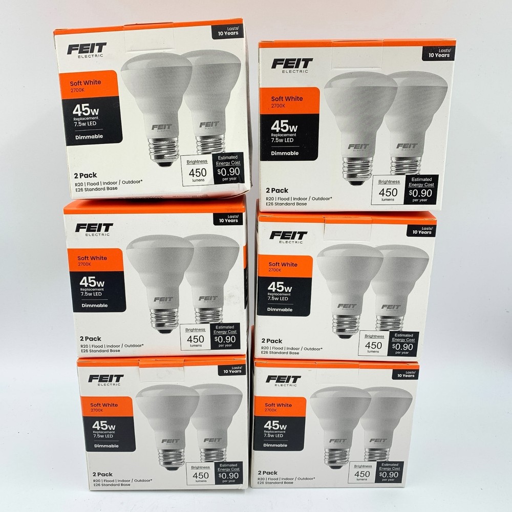 Feit Electric R20 45w LED Light Bulb E26 Base Flood Indoor Outdoor - 12 Bulbs