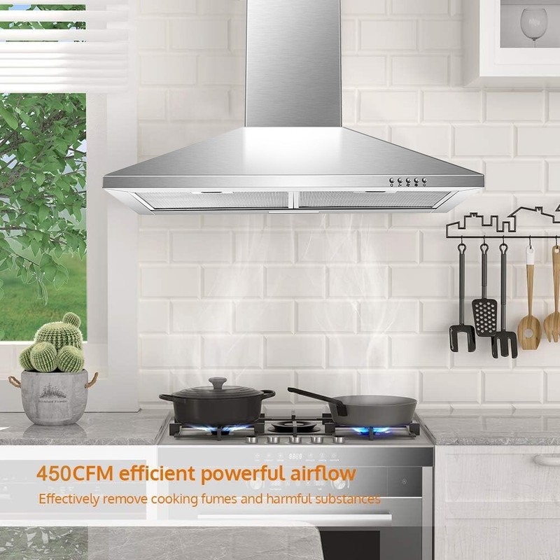 30Inch Wall Mount Range Hood 500CFM Stainless Steel 3 Speed Kitchen Vent LED gallery