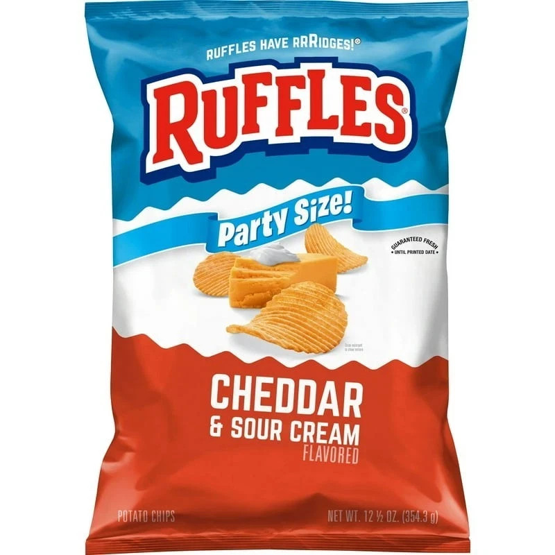 Ruffles Cheddar & Sour Cream Potato Snack Chips,Party Size, 12.5 oz Bag,,, gallery