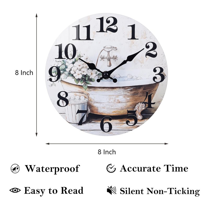 Bathroom Wall Clock Rustic Style Waterproof Glass Wall Clocks for Bathroom, S... gallery