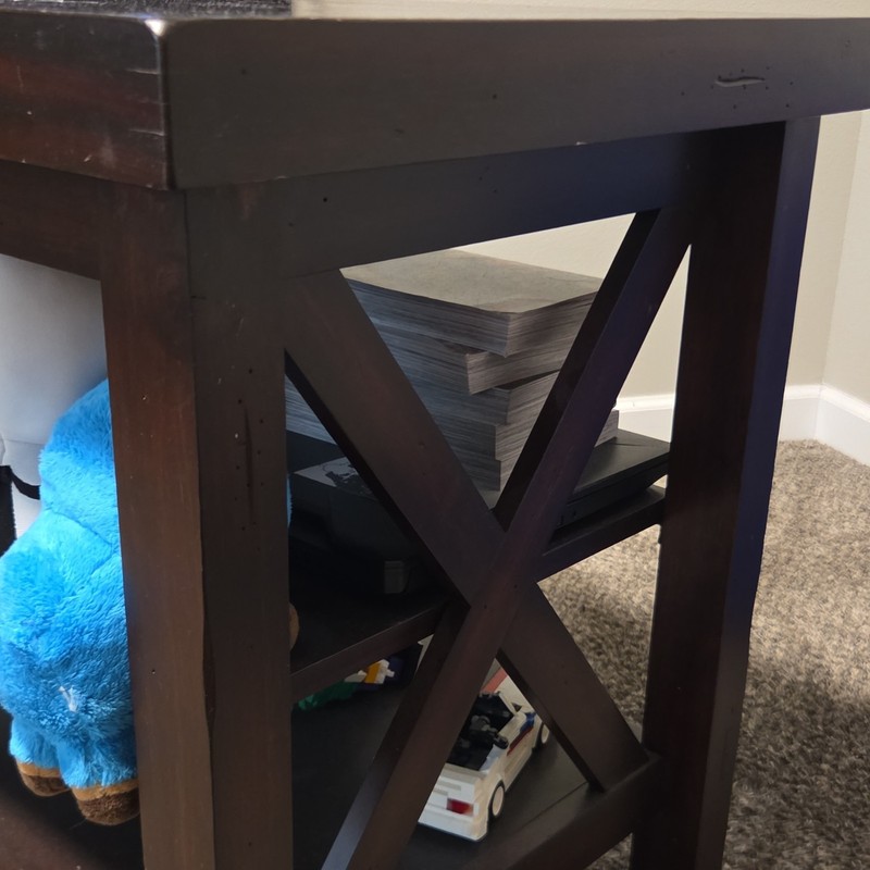 Dark Brown Solid Wood Square End Side Table w/ Storage Shelf 23in H 20x18 gallery