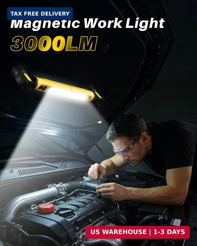 Magnetic Work Light, 3000LM LED Light Bar, 5200mAh Rechargeable Magnetic Underho gallery