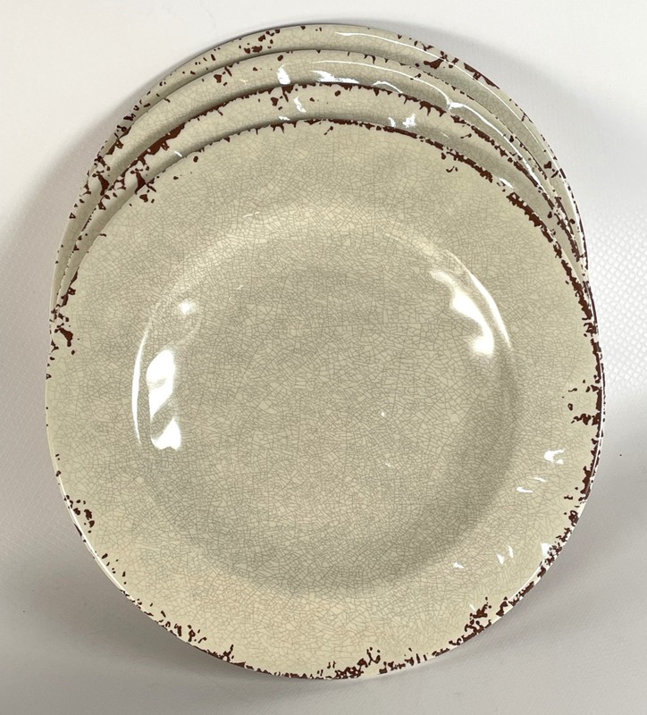 Gianna's Home Melamine Dinnerware Plate Set Farmhouse Crackle Ivory Brown 8 Pc gallery