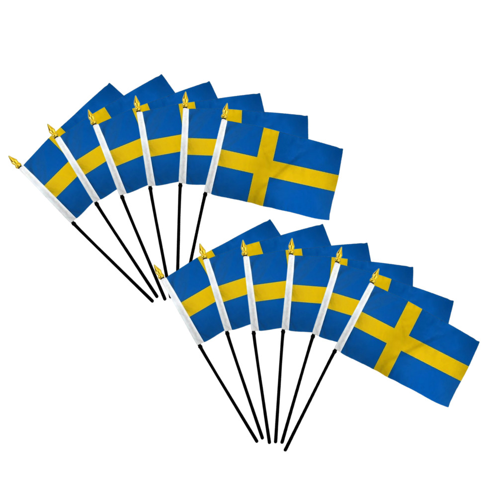 1 Dozen Sweden 4x6in Mini Handheld Country Stick Flags for Parades, Classrooms gallery