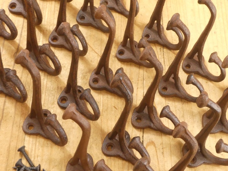 25 Rustic Cast Iron Coat Hat Wall Hooks Restore School Farm Towel Bath Kitchen gallery