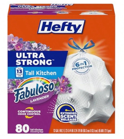 Hefty Ultra Strong Tall Kitchen Trash Bags new Fabuloso Scent 13 Gallon 80 Count gallery