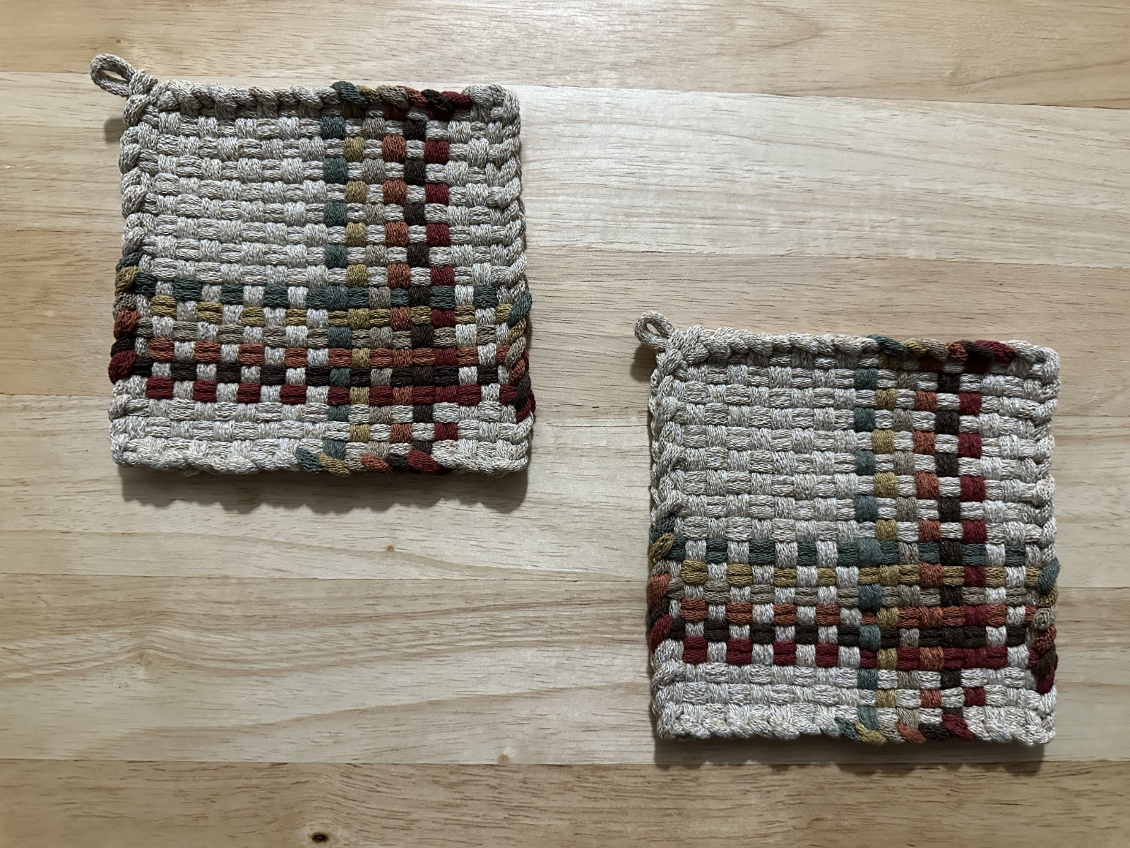 Handmade 2 Beautiful Cotton Woven Potholders Trivets 7 Colors Fall Anytime gallery