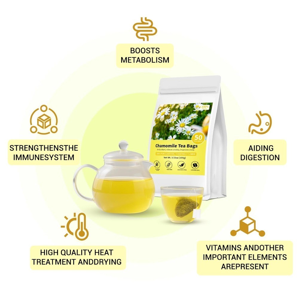 Chamomile Tea Bags, 100% Pure Natural Chamomile Flower Herbal Tea for gallery