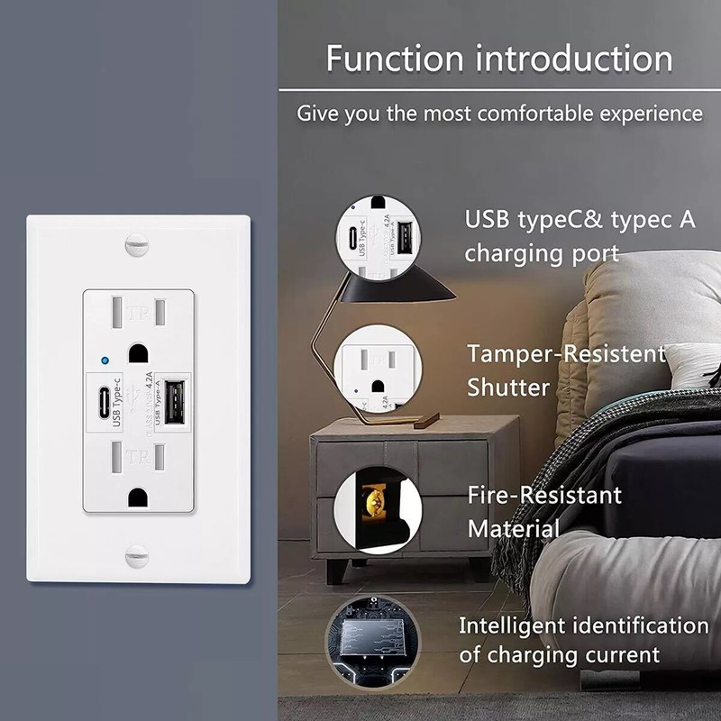 USB TypeC Port Outlet Wall Socket Charger AC Power Receptacle Panel 15A 125V LOT gallery