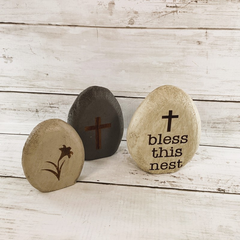 CWI Easter Decor - Prim Egg Basket Wood Eggs Birds Nest gallery