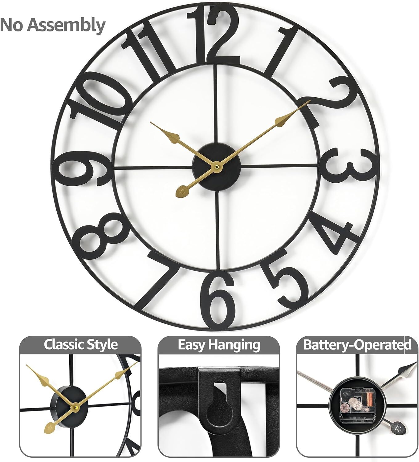 Sorbus Large 24inch Round Analog Wall Clock Battery Operated Numeral Style gallery
