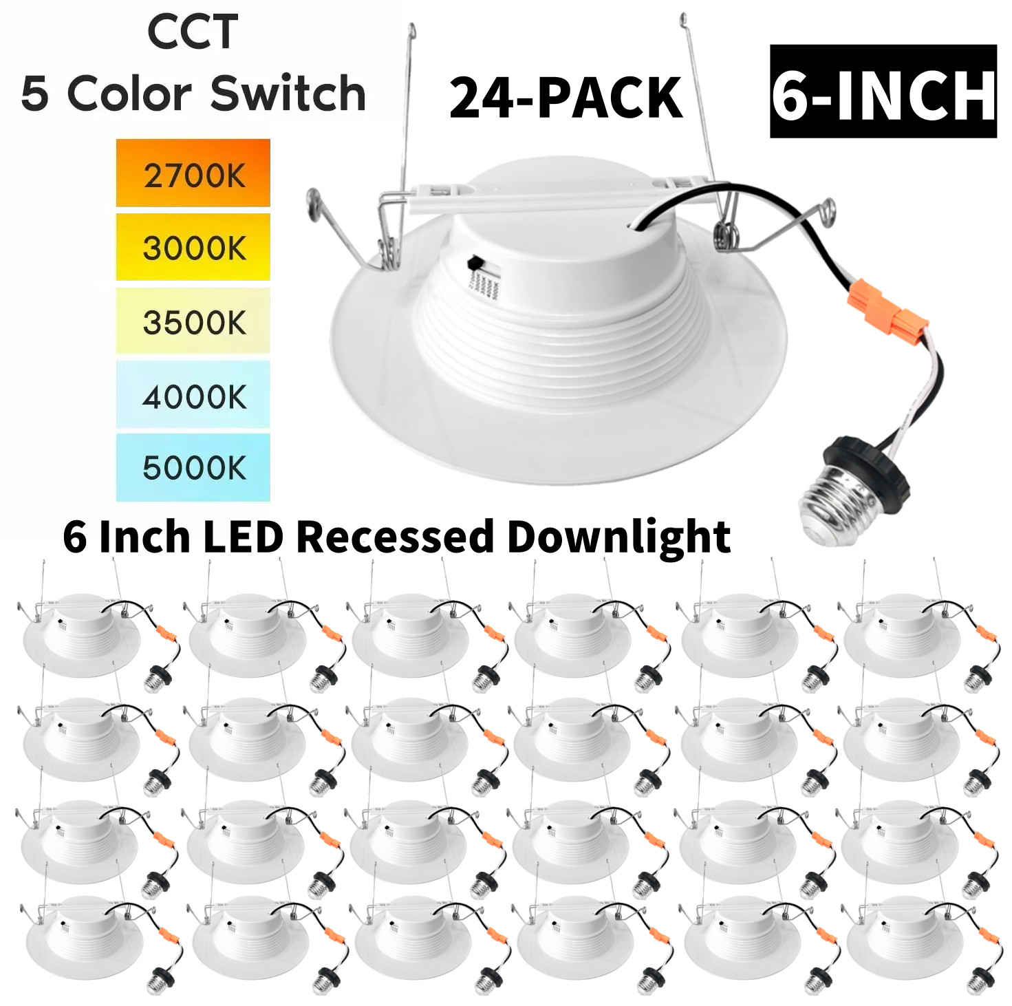 24PC 5/6 Inch LED Can Lights Retrofit Recessed Lighting Dimmable Baffle Trim 15W gallery