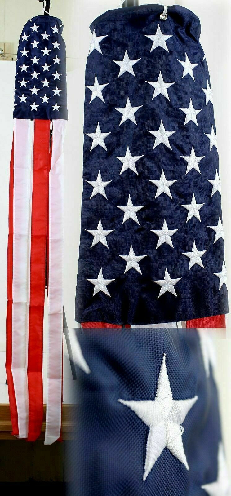 (2 PACK) 60" Embroidered U.S. USA American Flag AMERICA Wind Sock 100% NYLON gallery