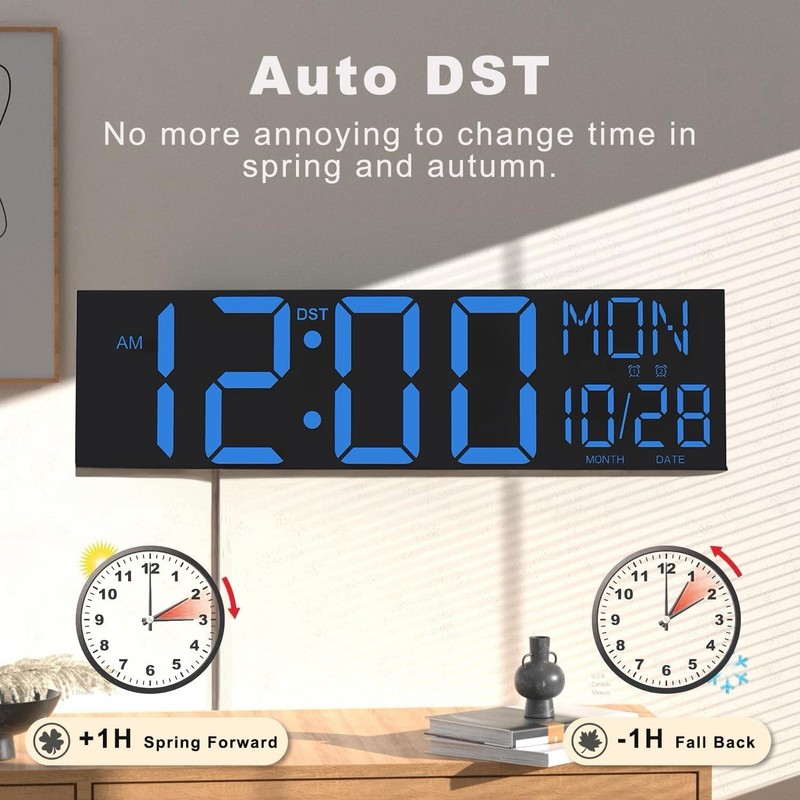 JALL 30" Large Digital Wall Mount Clock with Remote Control, Alarm gallery
