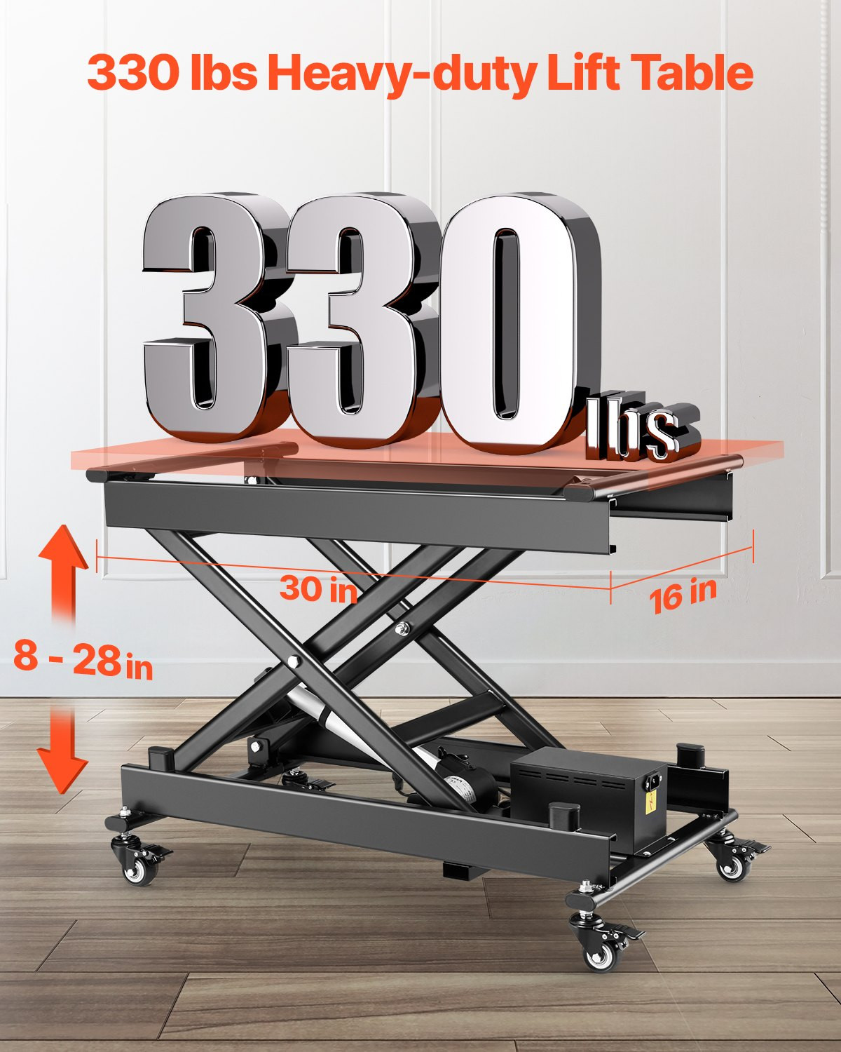 Electric Lift Table, 330 lbs Capacity Single Scissor Lift Table, Black gallery