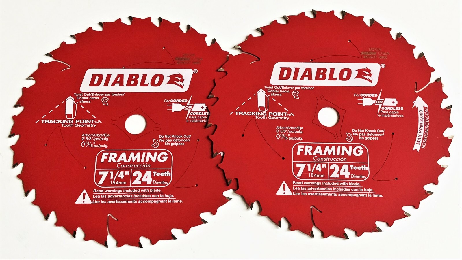2 DIABLO 7-1/4" CARBIDE TIP CIRCULAR SAW BLADES 24T 24 TOOTH FRAMING D0724 FREUD gallery