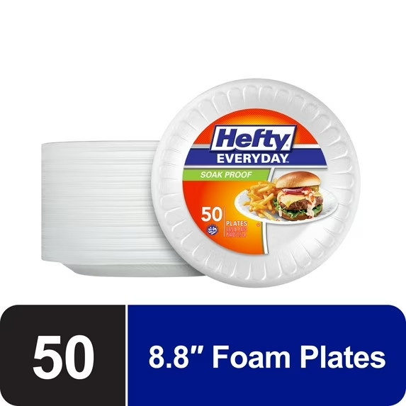 Hefty Everyday Soak Proof Disposable Foam Plates, 8.8 inches, 50 Count gallery