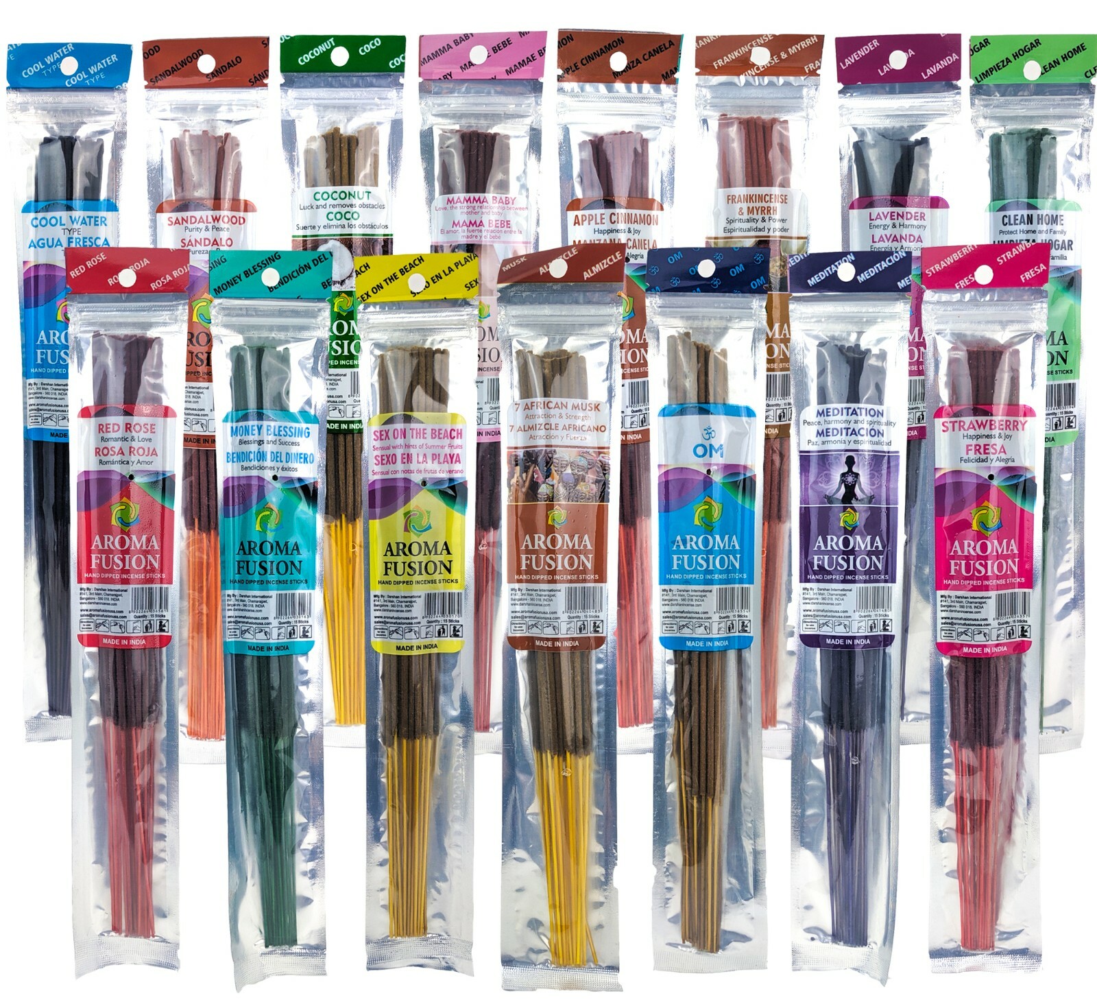 ASSORTED Aroma Fusion 11" Incense Sticks, Hand Dipped, ~15 Stick Packs gallery